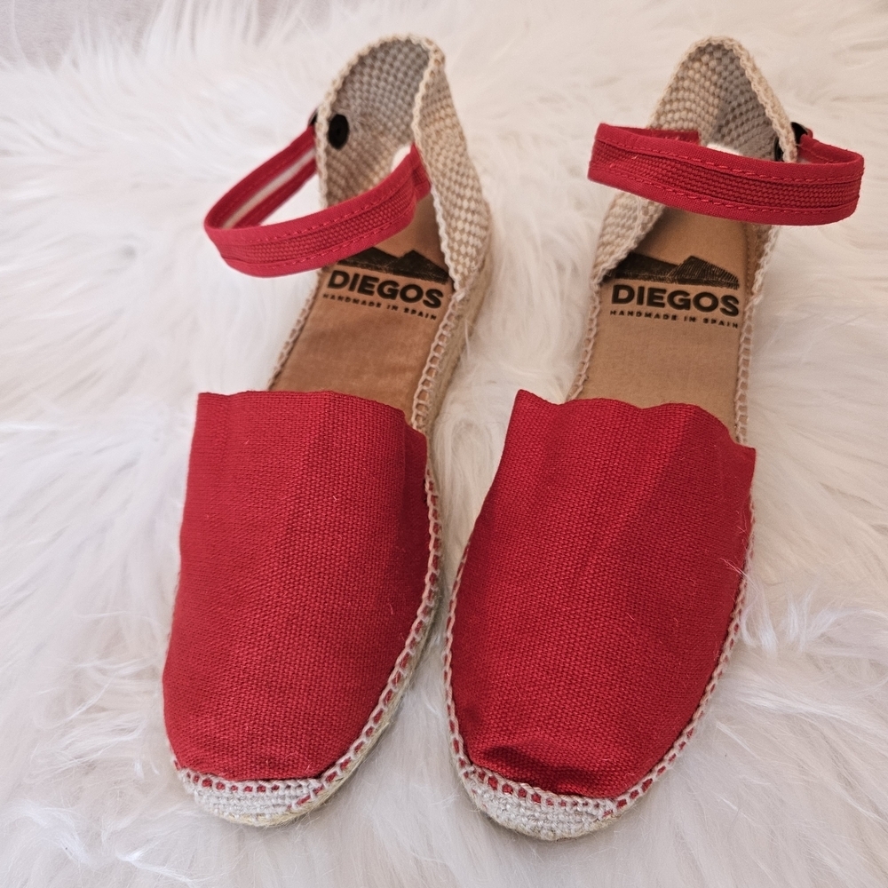 Diegos Classic Spanish Handmade Red Anklestrap Espadrilles for Women Size 37 NWT - Picture 3 of 15